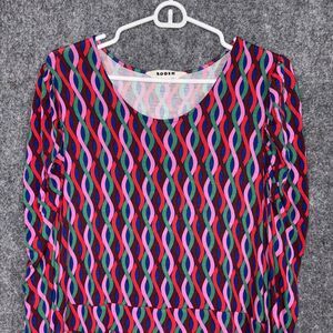 Boden Dress Womens Size 16 18 Pink Trellis Wave Blouson Puff Sleeve